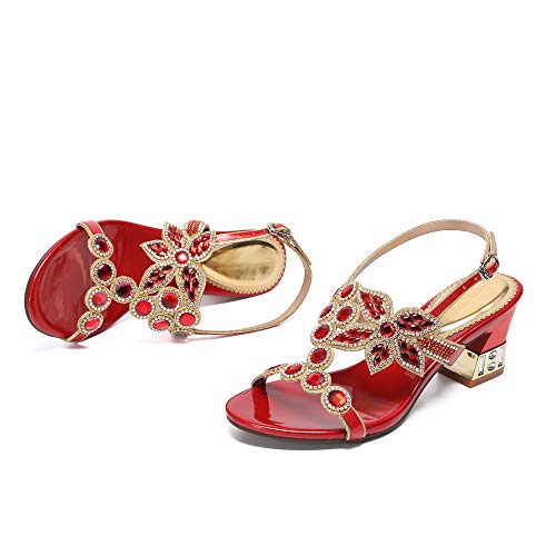 Image of Women's Handmade Rhinestones Crystal Heel Evening Bridal Wedding Prom Sandals Heeled 6.5 cm