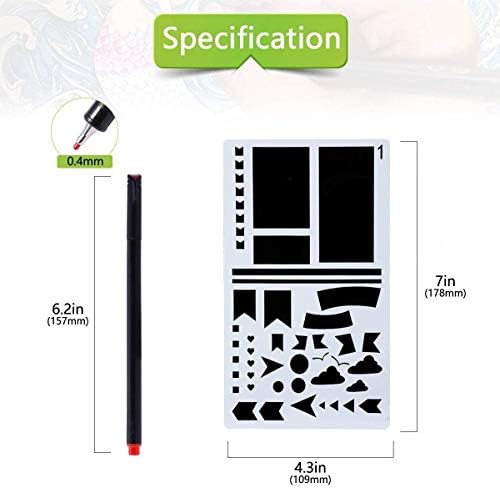 Colouring Pens & Journal Planner Stencils Set, Fineliner Art Pens Sets for Adults & Children, 12Pcs DIY Drawing Template & 12 Color Drawing Pens