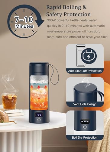 Travel Electric Kettle Portable, Small Tea Coffee Kettle Hot Water Boiler,4 Warmable Temperature Presets, 304 Stainless Steel with Auto Shut-Off& Boil Dry Protection 380ml/12.85Oz (Navy Blue) - Image 4