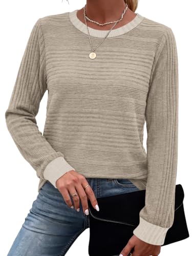 WIHOLL Womens Tops Fall Outfits Long Sleeve Shirts Winter Clothes Apricot S | Dressy Casual, Travel, Vacation, Cruise, Essentials, Teacher, School, 2026, Fashion, Cute, Tunic, Clothing, Comfort - image 2