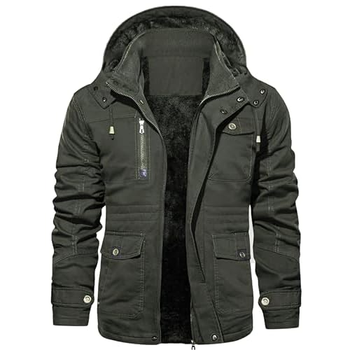 EKLENTSON Men’s Winter Coat Fleece Lined Military Jacekt Thick Cotton Parka Jacket Warm Cargo Jacket Work Coat with Hood
