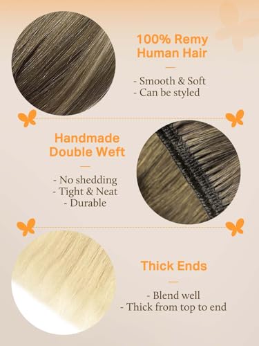 Image of DOORES Sew in Hair Extensions - Real Human Hair, Ash Brown to Platinum Blonde 14 Inch 100g, Natural Straight Style for Women