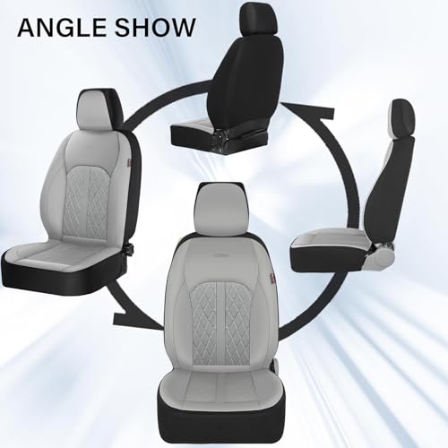 Image of Coverado Universal Leather Seat Covers Front Seats, Front Seat Covers for SUV, Pickup Truck, Sedan, Automotive Vehicle Interior, Waterproof and Durable All Weather Protector，Gray