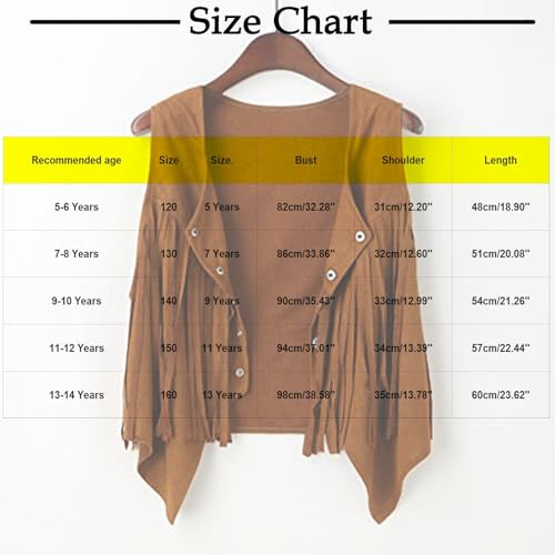 Girls Vest Western Cowgirl Faux Suede Tassel Cropped Sleeveless Jackets Cute Hippie Fringe Outerwear Open Front Tops3