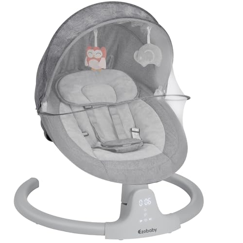 Image of Ezebaby Baby Swings for Infants, Portable Baby Swing for Newborn, with Remote Control, 5 Swing Amplitudes, 3 Seat Positions, 5 Point Harness Belt, Preset Lullabies - Infant Swing for Baby 0-6 Month