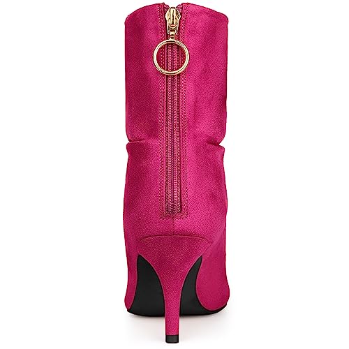 Allegra K Allegra K Women's Pointy Toe Slouched Stiletto Heel Hot Pink Ankle Boots 7 M US