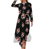 GQWJKSZ Japanisches Fisch-Kirschblumen-lustiges Button-Down-Hemdkleid, Maxikleid für...
