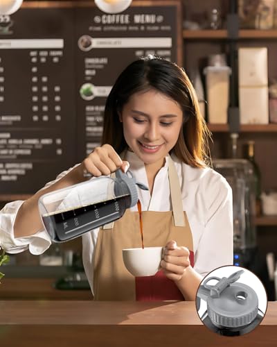 AHOMSEL Jarra para cafeteira Cold Brew – 1 pacote de 1 litro (947 g) Jarra de café de vidro com alça