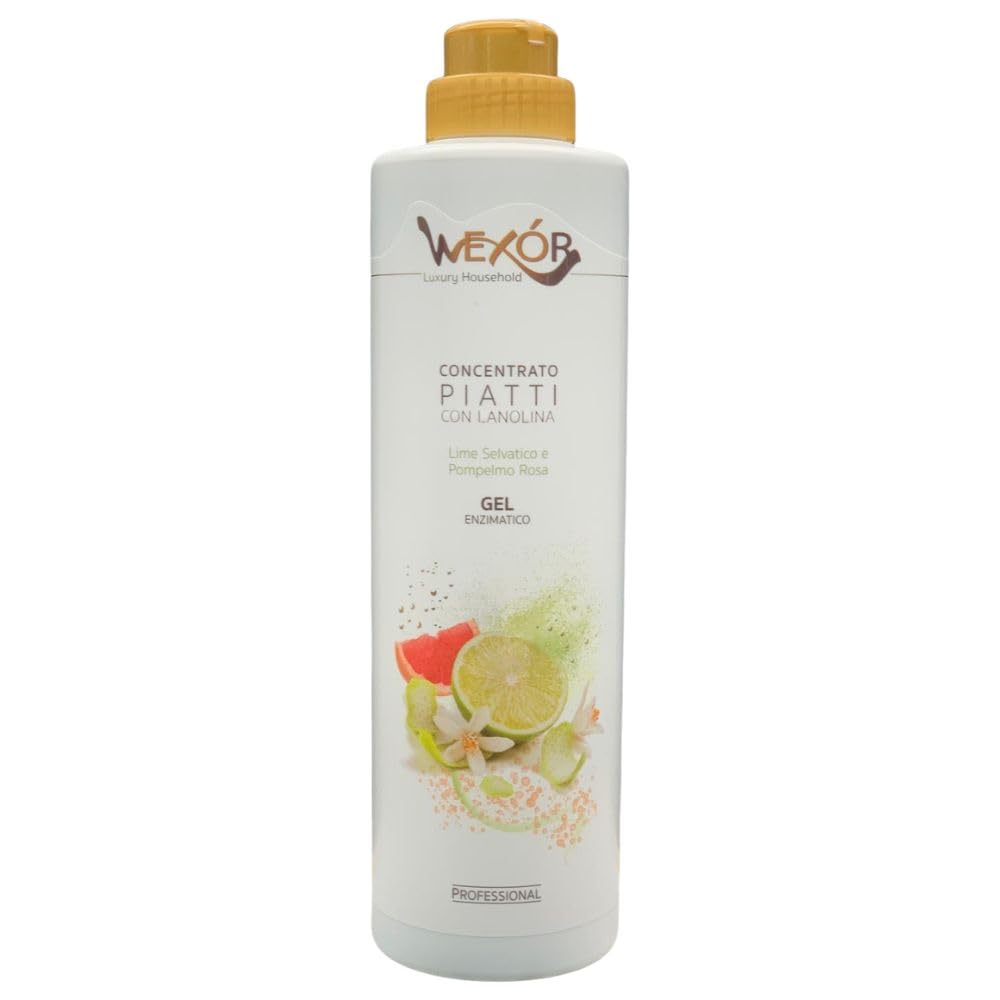 2X Concentrato Piatti, Gel Enzimatico con Lanolina, Lime Selvatico e Pompelmo Rosa, 750ml + Panno SOFT In Lattice (Colori Assortiti)