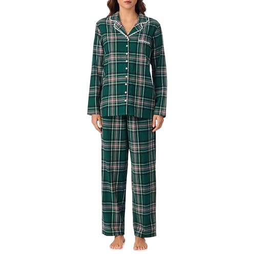 Eileen West Womens Sleepwear & Loungewear PJ - Heritage 100% Cotton Brushed Flannel Collection - Soft & Cozy Button Down Matching Pajama Set PJs Sets for Women, Green, Large