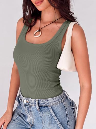 Image of ANRABESS Womens Square Neck Ribbed Tank Tops 2026 Summer Sleeveless Shirts