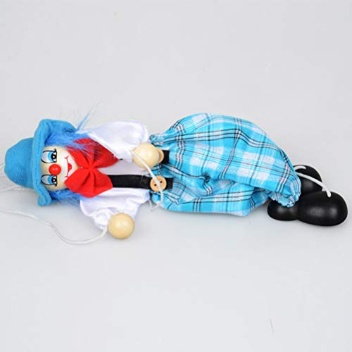 Stylebest Lustige Clown-Zugschnurpuppe, Holzmarionetten-Handwerksspielzeug mit Beweglichen Armen und Beinen, für Kindergeschenke, Weihnachtsschmuck, Babyspielzeug (Blau)