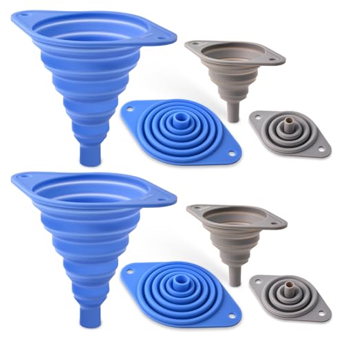 Kitchen Funnels Set 4 Pack,Small and Large,Silicone Collapsible Funnel,Small Funnel for Bottles and Funnels for Filling Water Bottle