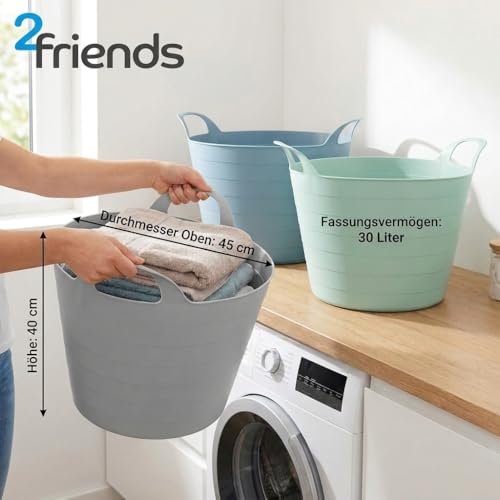 Wäschewanne Flexibel 3er Set 30L – Robuster Wäschekorb Kunststoff mit Griffen – Universeller Tragekorb für Wäsche, Garten & Spielzeug – Made in EU – Ø 40 cm Mehrzweckkorb Farbsortiert