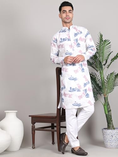 Image of Majestic Man Women's Cotton Regular Fit Casual Ethnic Motifs Printed Mandarin Collar Long Kurta