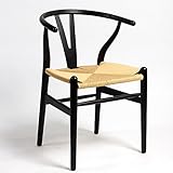 Madera pintada en negro y asiento de enea