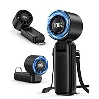 3 in 1 Handheld Portable Turbo Fan, 180° Foldable 6-Speed (1-100) Mini Fan, 5000mAh Rechargeable Battery Operated up to 15 Working Hours, LED Display Personal Cooling for Travel Indoor Outdoor (Black)
