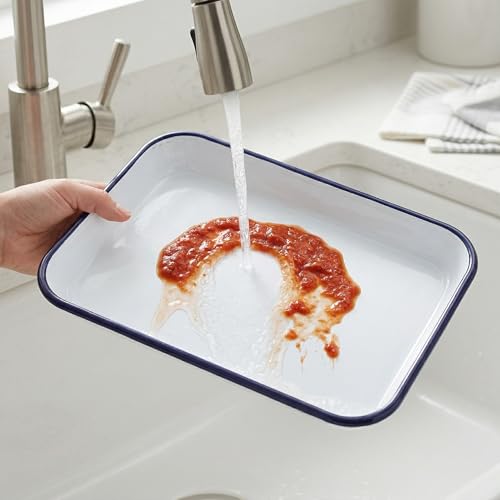 Bandeja Rectangular de Esmalte Blanco para Horno Set de 2 Piezas 6