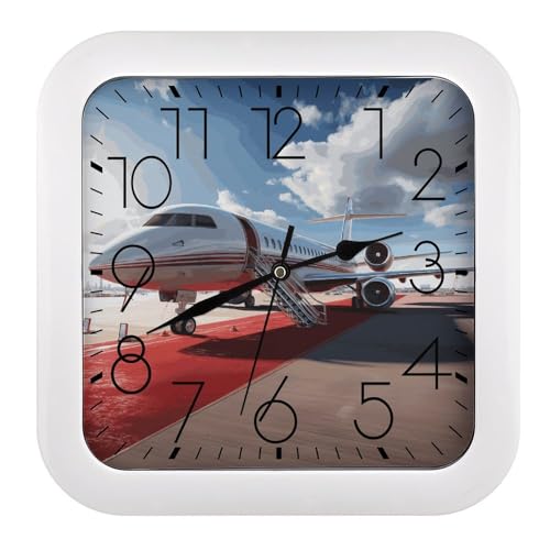 Image of FekiLoot Red Carpet Airplane Clock Square, Wall Clocks Battery Operated for Kitchen Home, Silent Non Ticking Operated Clocks, Rectangular, Gym Porch Decor Indoor Outdoor Clock