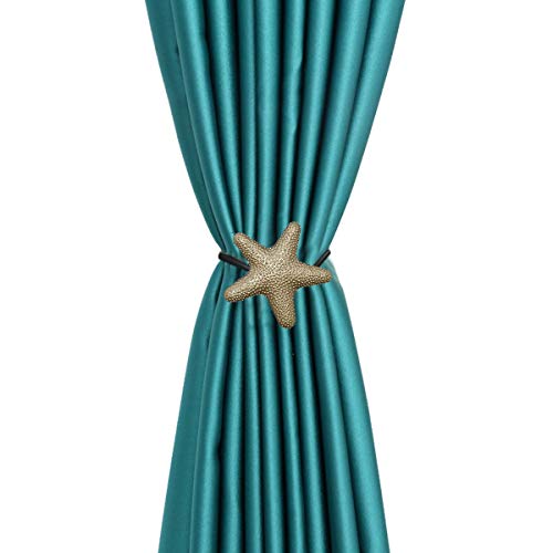 HCY 1Pair Lovely Starfish Magnetic Curtain Tiebacks Drapery Holdback Rope Curtain Buckle Home Room Decorative Holder (Silver)