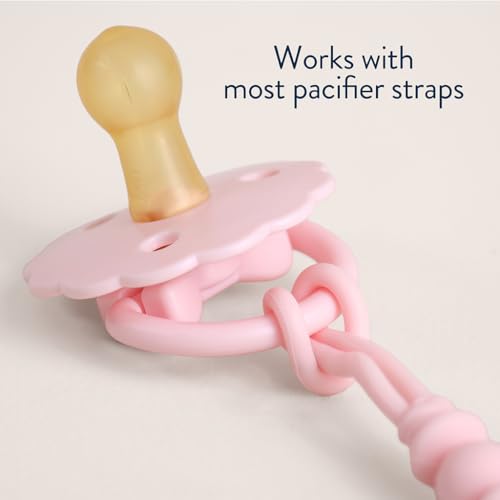 Image of Itzy Ritzy Natural Rubber Pacifiers - Baby Pacifiers with Cherry-Shaped Nipple & Large Air Holes for Added Safety - Set of 2 Binkies in Light & Dark Pink Bows (Ages 0 - 6 Months)