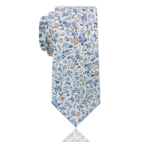 Image of Luckyvestir Mens Ties, Sage /Dusty Blue /Pink Floral Ties for Men, 2.76 inch Cotton Flower Necktie for Wedding /Groomsmen /Party