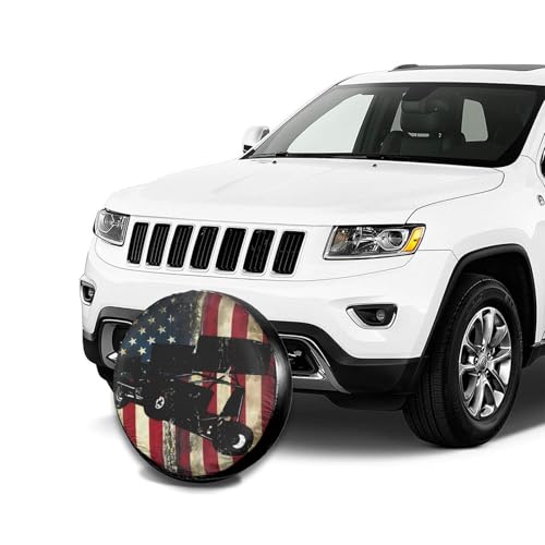 Image of Sprint Car Dirt Track Racing American Flag Spare Tire Cover Weatherproof Wheel Protectors Dust-Proof Sun Protection Wheel Tire Covers Universal Fit for Truck SUV RV Camper Trailer 17 inch