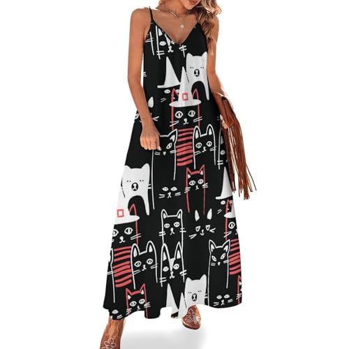 Robe longue chats pour femme vêtement maxi de plage été