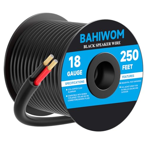 Cable de altavoz de calibre 18 CCA negro de 2 conductores para enterrar en patio