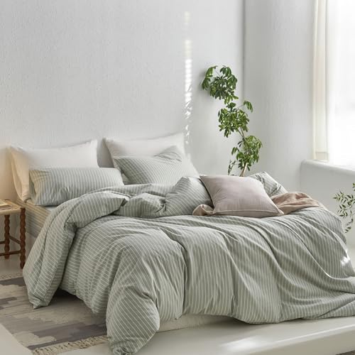 MooMee Striped Duvet Cover Set 100% Washed Cotton Linen Like Full by MooMee - Used condition - Image 3