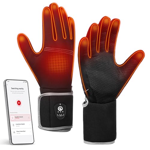 SAVIOR HEAT Bluetooth Heated Glove Liners for Men & Women, Ultra Thin Rechargeable Gloves with 3 Heat Levels, Touchscreen Thermal Hand Warmers for Winter Skiing, Hiking & Cycling