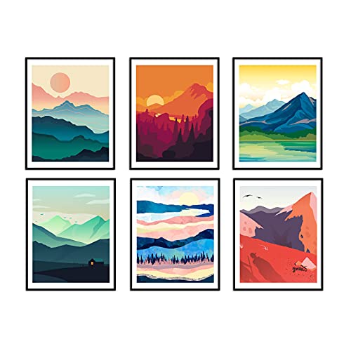 Mountain Sunset & Sunrise Natural Wall Decor Boho Landscape Aesthetic Canvas Painting Art Prints, No Frame 8x10in