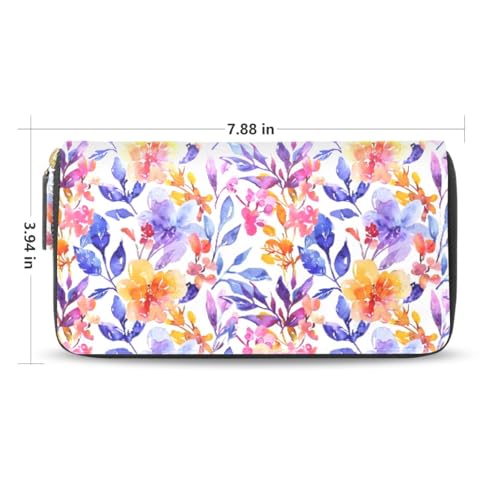 Long Wallets Leather Bifold Wallet for Women Botanic Watercolor with Zipper Credit Card Holder Large Capacity2