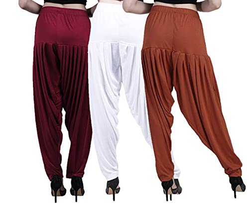 Image of CASUALS Women's Regular Fit Viscose Drawstring Patiala Harem Pants Combo Pack 3