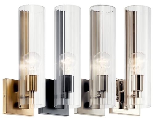 Image of Kichler Jemsa 1 Light Wall Sconce, Modern Light with Clear Fluted Glass in Brushed Nickel for Bathroom, Powder Room, Sides of Fireplace, Down a Hallway, Kitchen, or Bedroom (14 inch x 4.75 inch), 55165NI