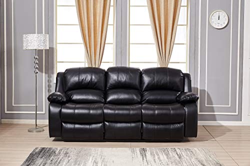 Betsy Furniture Power Reclining Bonded Leather Living Room Set (Black, ...