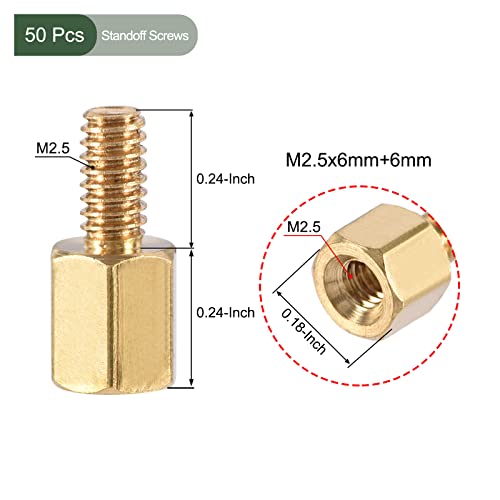 YOKIVE 50 Pcs M2.5 Standoff Screws, Brass Hex PCB Standoffs, Keep Height Consistent, Great for Motherboard (Gold Tone, 6mm+6mm) - Image 2