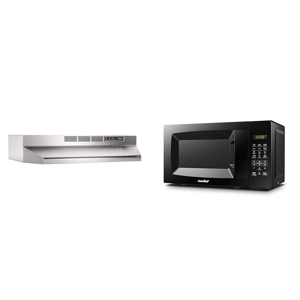 Broan-NuTone 413004 Non-Ducted Ductless Range Hood with Lights Exhaust Fan for Under Cabinet 30-Inch Stainless Steel COMFEE EM720CPL-PMB