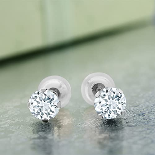 Gem Stone King 14K White Gold Sky Blue Aquamarine Stud Earrings For Women Men (0.80 Cttw, Gemstone Birthstone, Round 5MM)4