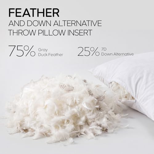 Image of Feather Throw Pillow Inserts Set of 2, Soft Fluffy Square 18 x 18 Inches Decorative Pillow Insert, Feather and Down Filled Euro Pillows
