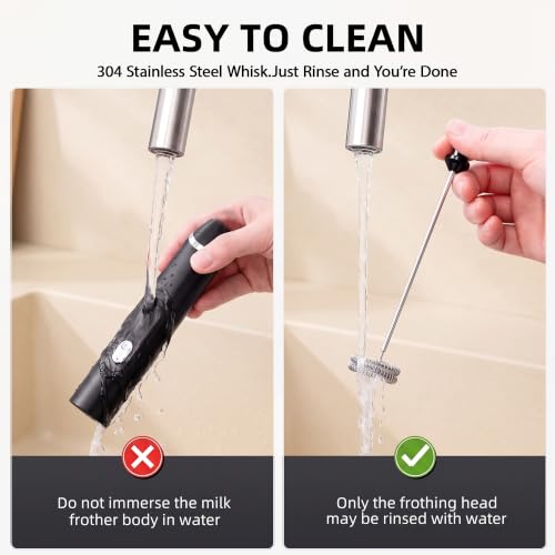 SOIOVO Handheld Milk Frother, Rechargeable 3-Speed Electric Whisk with 3 Detachable 304 Stainless Steel Heads, 6000/7000/8000 RPM, 1200mAh USB-C Coffee Mixer with Storage Stand, Matte Black - image 6