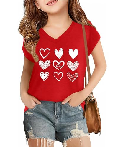 Image of LAZYCHILD Kids Valentine Shirt Girls Valentines Day Shirts Heart Graphic Long Sleeve Striped Tee Tops 5-14 Years