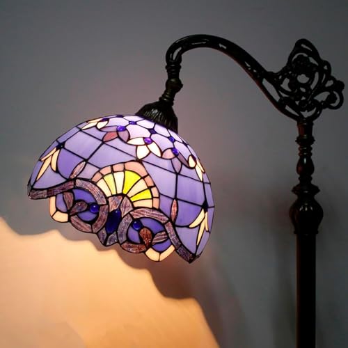 Image of 12 Inch Tiffany Lamp shade Replacement Only(Blue Purple Baroque) | Stained Glass Lampshade Only 1-5 /8-Inch Fitter Opening for Arched Floor Lamp, Torchiere Lamp, Pendant Light