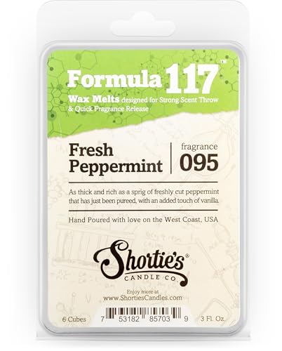 Shorties Candle Company Fresh Peppermint Premium Wax Melts - 3 Oz. Strong & Long Lasting Non-Toxic - Made with Essential & Natural Oils - Formula 117
