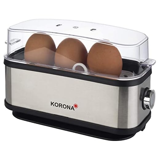 Korona 25304 Eierkoker | 1 tot 3 eieren | enkele eierkoker | roestvrijstalen behuizing | met eierhouder, maatbeker en eierprikker | 210 watt