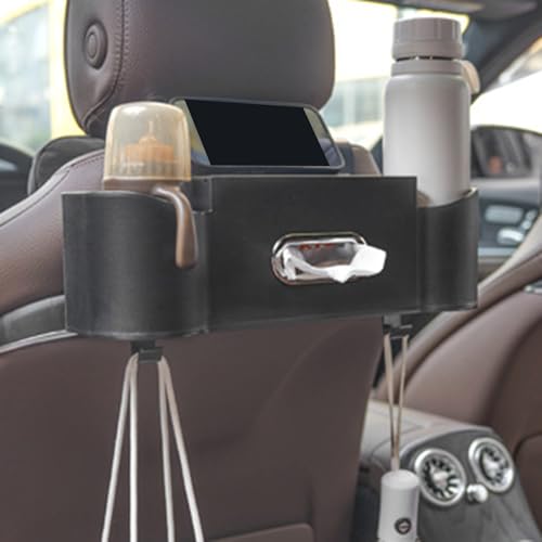 Generisch Auto-Rückenlehnen-Organizer, mit Getränkehaltern und Taschentuchbox, Wasserdicht, Universelle Fahrzeugkompatibilität (Schwarz)