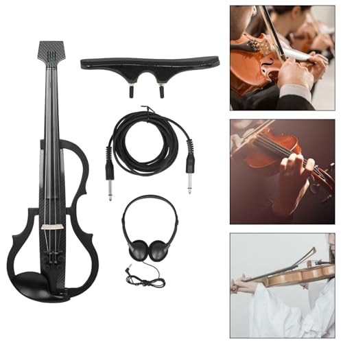 YIJU Violino elétrico com descanso de ombro, fone de ouvido, cabo de áudio, instrumento de cordas av