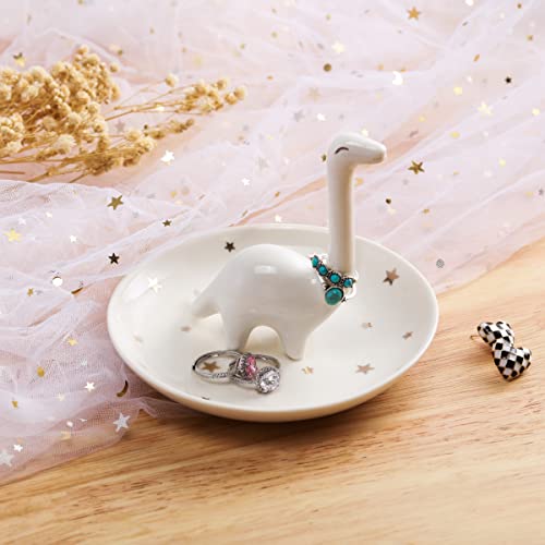 Image of PUDDING CABIN White Dinosaur Ring Holder - Unique Jewelry Dish Tray for Rings, Earrings, Bracelets Organizer - Cute Gifts for Women, Girls, Her Birthday, Christmas, Wedding Gifts