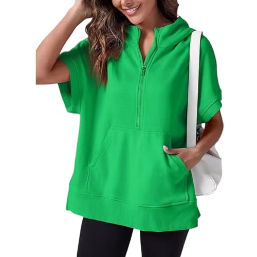 Sweatshirt short sleeve hoodies women oversize vert M