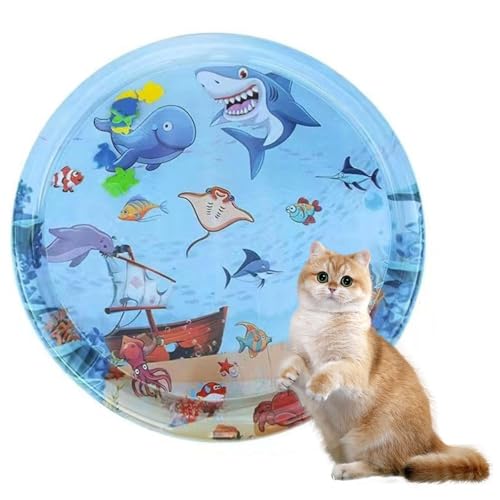 Φ65cm Sensorische Wassermatte Katze,Wassermatte Für Katzen Im Sommer,Wassersensorische Spielmatte,Verdickte 55 Seide Spielwasser-Sensormatte Für Kleine Hunde Und Katzen (Haifischform)
